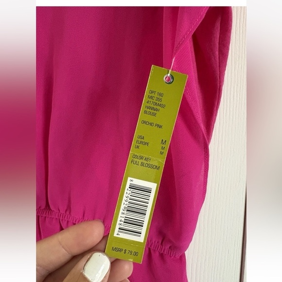 Gianni Bini Women’s Fuchsia Pink Sheer V-Neck Blouse with Elastic Waist – Size M - Picture 2 of 5